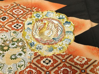 平和屋着物■豪華黒留袖 駒刺繍 蜀江鳳凰絵皿花文 暈し染め 金彩 正絹 逸品 CABF3769ev