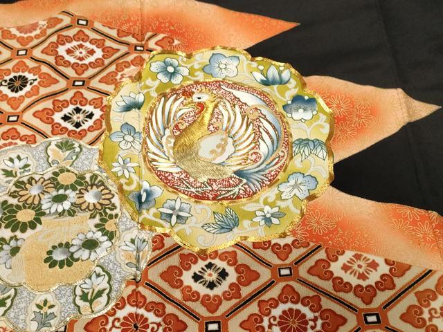 平和屋着物■豪華黒留袖 駒刺繍 蜀江鳳凰絵皿花文 暈し染め 金彩 正絹 逸品 CABF3769ev