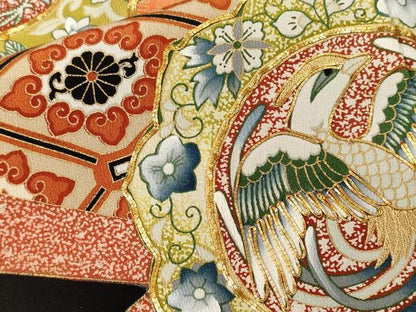 平和屋着物■豪華黒留袖 駒刺繍 蜀江鳳凰絵皿花文 暈し染め 金彩 正絹 逸品 CABF3769ev