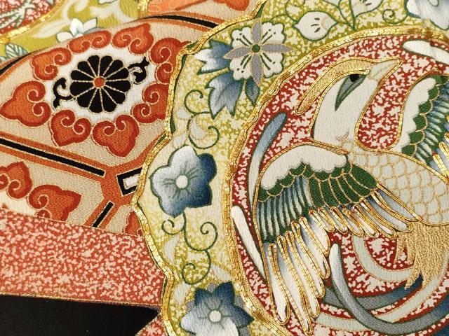 平和屋着物■豪華黒留袖 駒刺繍 蜀江鳳凰絵皿花文 暈し染め 金彩 正絹 逸品 CABF3769ev