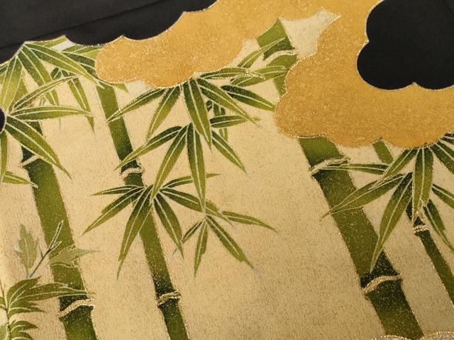 平和屋着物■豪華黒留袖　駒刺繍　尾長鳥笹竹文　金彩　正絹　逸品　CABF3770ev