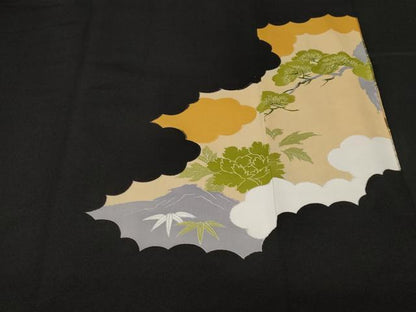 平和屋着物■豪華黒留袖　駒刺繍　尾長鳥笹竹文　金彩　正絹　逸品　CABF3770ev