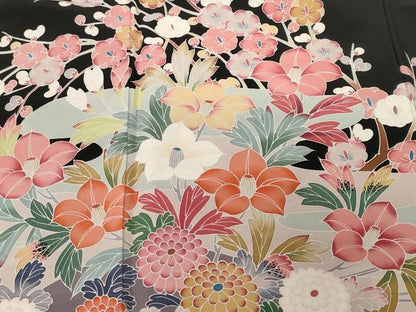 平和屋着物■豪華黒留袖 友禅 尾長鳥枝花文 正絹 逸品 CABF3773ev