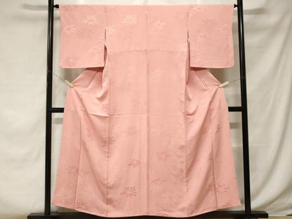 平和屋着物■上質な色無地 舞花地紋 鴇色 正絹 逸品 CABF3775ev