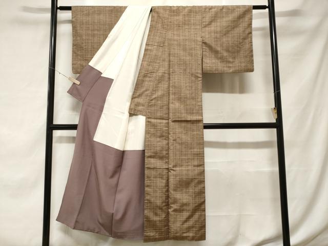 平和屋着物■上質な紬 格子柄 正絹 逸品 CABF3787ev