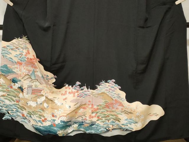 平和屋着物■豪華黒留袖 群鶴御所解文 暈し染め 正絹 逸品 CABF3789ev