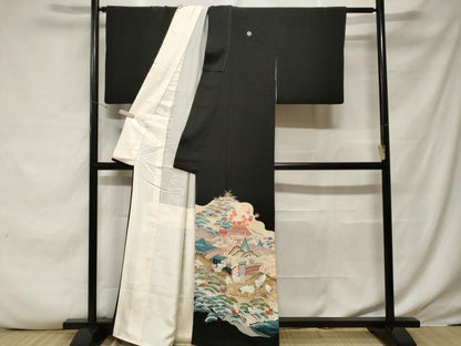 平和屋着物■豪華黒留袖 群鶴御所解文 暈し染め 正絹 逸品 CABF3789ev