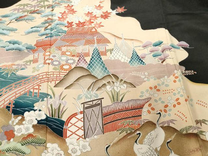 平和屋着物■豪華黒留袖 群鶴御所解文 暈し染め 正絹 逸品 CABF3789ev