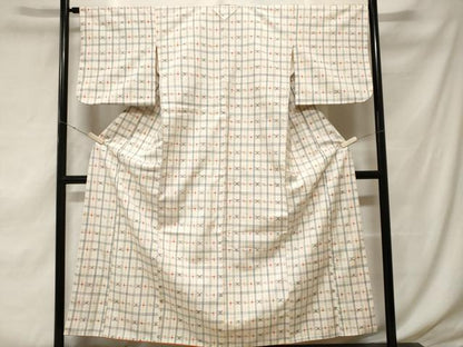 平和屋着物■上質な紬 格子絣文様 正絹 逸品 CABF3790ev