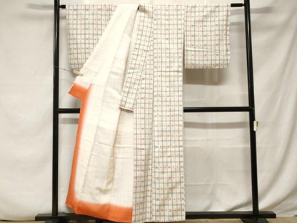 平和屋着物■上質な紬 格子絣文様 正絹 逸品 CABF3790ev