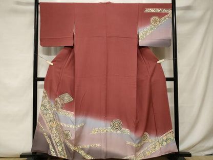 平和屋着物■訪問着　更紗小当院花文　暈し染め　金銀彩　正絹　逸品　CABF3791ev