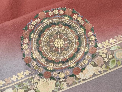 平和屋着物■訪問着　更紗小当院花文　暈し染め　金銀彩　正絹　逸品　CABF3791ev