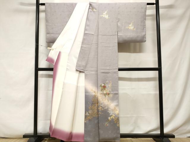 平和屋着物■訪問着 扇面草花文 暈し染め 金銀彩 正絹 逸品 CABF3792ev