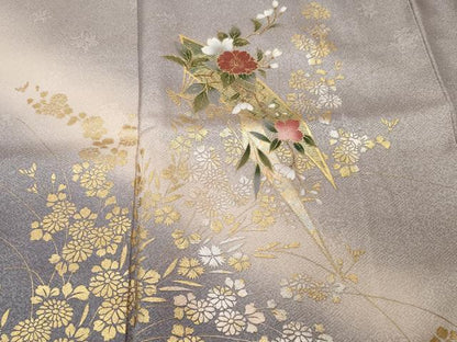 平和屋着物■訪問着 扇面草花文 暈し染め 金銀彩 正絹 逸品 CABF3792ev