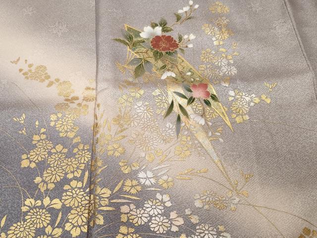 平和屋着物■訪問着 扇面草花文 暈し染め 金銀彩 正絹 逸品 CABF3792ev