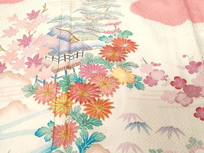 平和屋着物■訪問着 駒刺繍 絞り 松竹梅御所解文 金彩 正絹 逸品 CABF3793ev