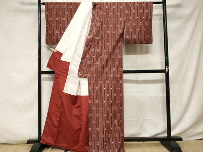 平和屋着物■上質な紬 井桁絣 正絹 逸品 CABF3794ev