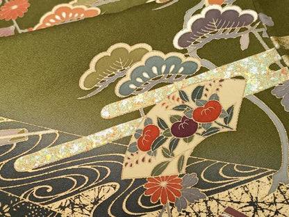 平和屋着物■訪問着 エ霞地紙松花文 暈し染め 金銀彩 正絹 逸品 CABF3795ev
