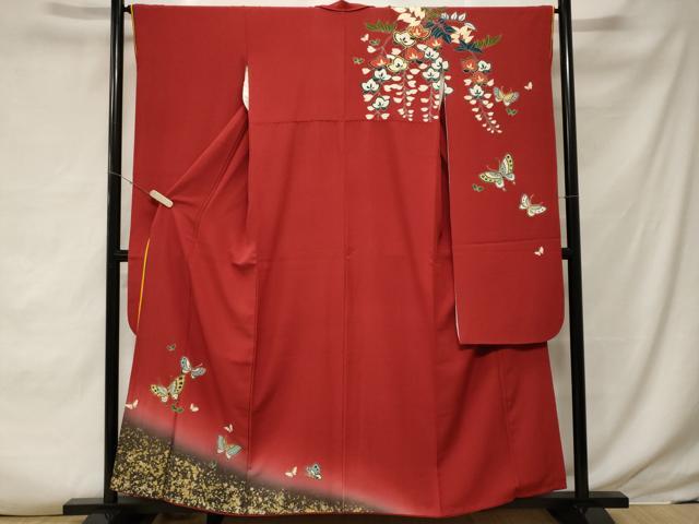 平和屋着物●豪華振袖　駒刺繍　花蝶文　暈し染め　金銀彩　正絹　逸品　AABH5279ph 平和屋着物○豪華振袖 駒刺繍 花蝶文 暈し染め 金銀彩 正絹 逸品