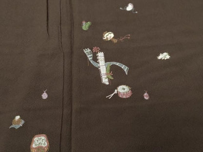 平和屋着物■訪問着　刺繍　だるま　仕覆　茶器　正絹　逸品　CABF3804ev