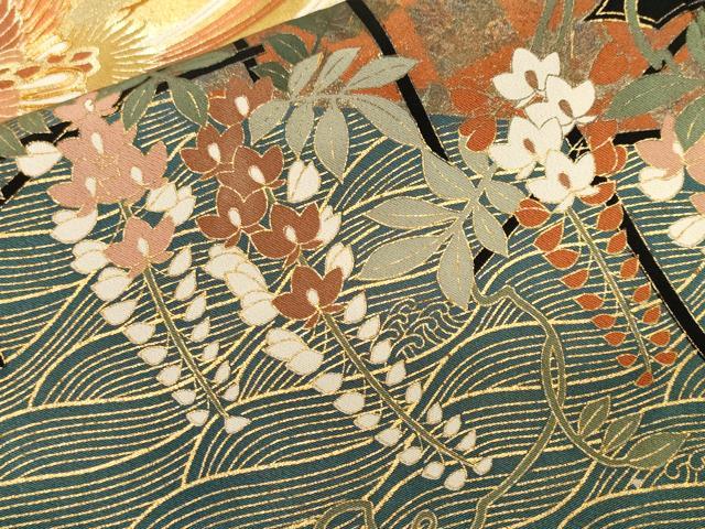 平和屋着物■豪華黒留袖　駒刺繍　鳳凰富士花房松文　暈し染め　金彩　正絹　逸品　CABF3814ev