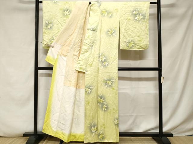 平和屋着物■上質な小紋　手描き　舞花文　暈し染め　正絹　逸品　CABF3815ev