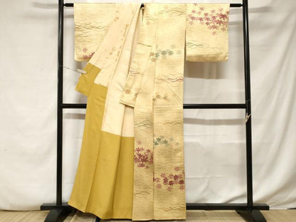 平和屋着物■上質な小紋　楓芝草横段文　暈し染め　正絹　逸品　CABF3820ev