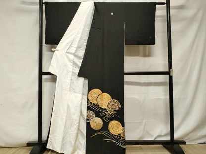 平和屋着物■豪華黒留袖　駒刺繍　流水正倉院花文　金彩　正絹　逸品　CABF3829ev