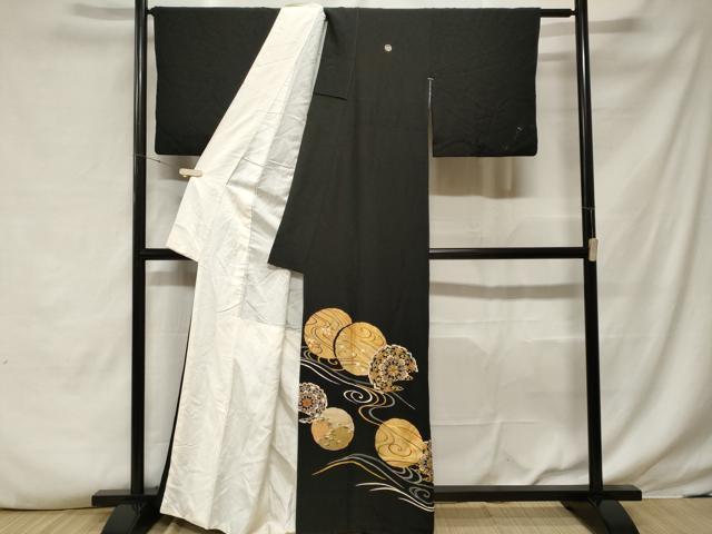 平和屋着物■豪華黒留袖　駒刺繍　流水正倉院花文　金彩　正絹　逸品　CABF3829ev
