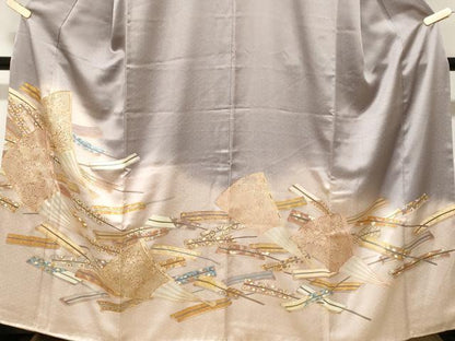 平和屋着物■豪華色留袖　駒刺繍　扇面吉祥文　暈し染め　金彩　正絹　逸品　CABF3830ev