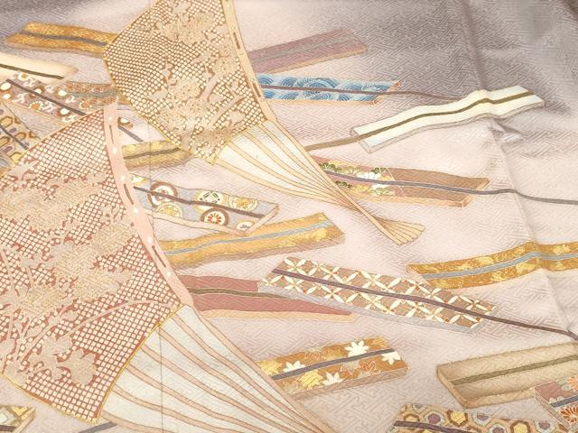 平和屋着物■豪華色留袖　駒刺繍　扇面吉祥文　暈し染め　金彩　正絹　逸品　CABF3830ev