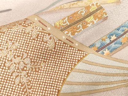 平和屋着物■豪華色留袖　駒刺繍　扇面吉祥文　暈し染め　金彩　正絹　逸品　CABF3830ev