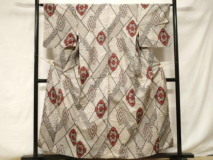 平和屋着物■上質な紬　幾何学花文　正絹　逸品　CABF3832ev