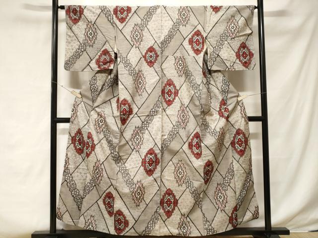 平和屋着物■上質な紬　幾何学花文　正絹　逸品　CABF3832ev