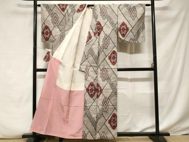 平和屋着物■上質な紬　幾何学花文　正絹　逸品　CABF3832ev