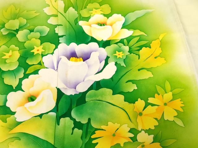 平和屋着物■訪問着　手描き　草花文　暈し染め　正絹　逸品　CABF3835ev