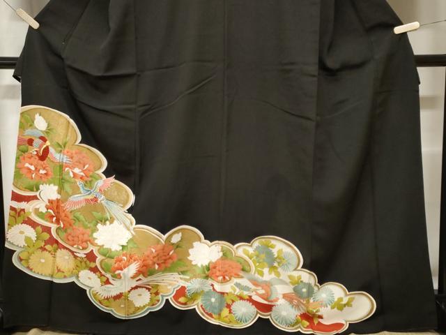 平和屋着物■豪華黒留袖　刺繍　雲取り鳳凰花文　金彩　正絹　逸品　CABF3842ev