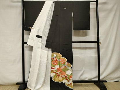 平和屋着物■豪華黒留袖　刺繍　雲取り鳳凰花文　金彩　正絹　逸品　CABF3842ev