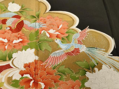 平和屋着物■豪華黒留袖　刺繍　雲取り鳳凰花文　金彩　正絹　逸品　CABF3842ev