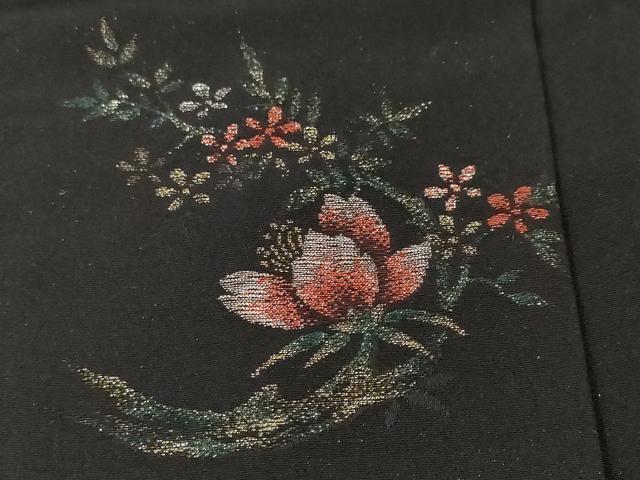 平和屋着物＃羽織　寿光織　几帳花文　黒地　金銀糸　正絹　逸品　CABF3863ev