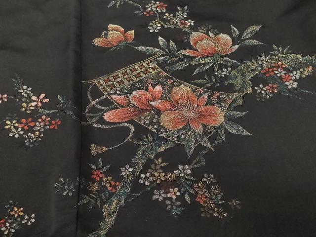 平和屋着物＃羽織　寿光織　几帳花文　黒地　金銀糸　正絹　逸品　CABF3863ev