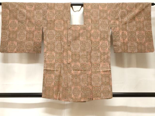 平和屋着物＃道行コート　幾何学花文　正絹　逸品　CABF3865ev