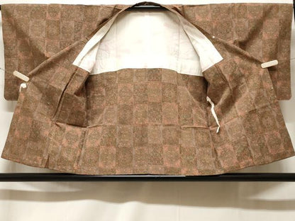 平和屋着物＃道行コート　幾何学花文　正絹　逸品　CABF3865ev