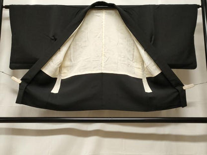 平和屋着物＃羽織　寿光織　印籠　黒地　金糸　正絹　逸品　CABF3866ev