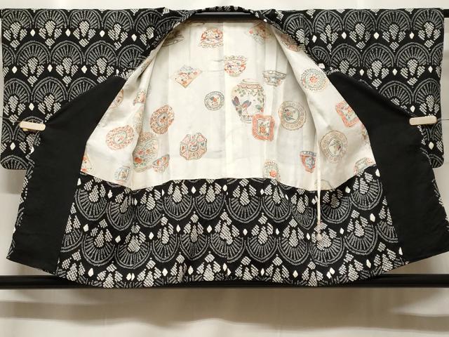 平和屋着物＃道行コート　絞り　青海波　黒地　正絹　逸品　CABF3870ev