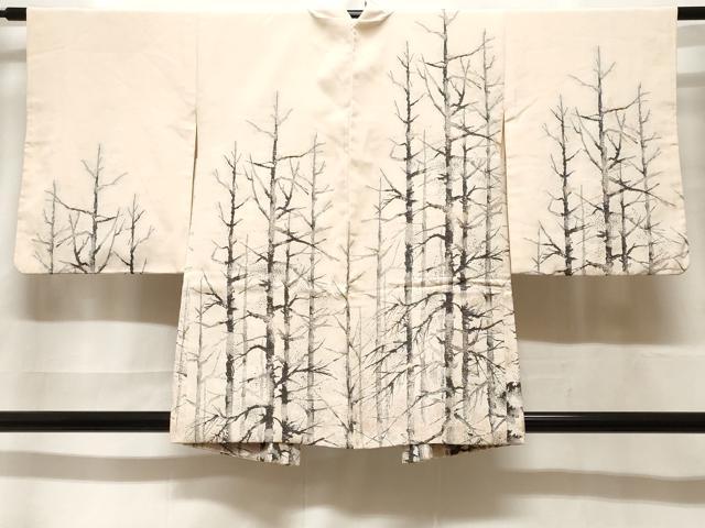 平和屋着物＃羽織　寿光織　樹林文　銀糸　正絹　逸品　CABF3871ev