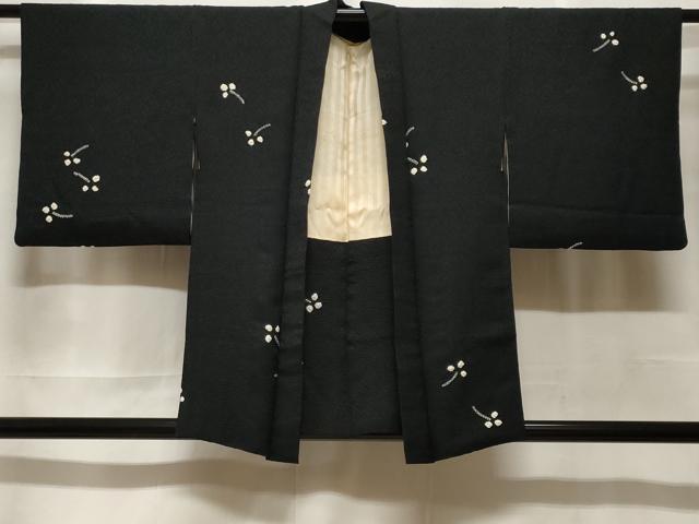 平和屋着物＃羽織　絞り　舞葉文　黒地　正絹　逸品　CABF3873ev