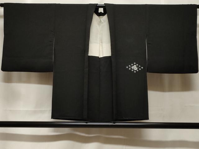平和屋着物＃羽織　刺繍　地紋起こし　菱花文　黒地　正絹　逸品　CABF3875ev