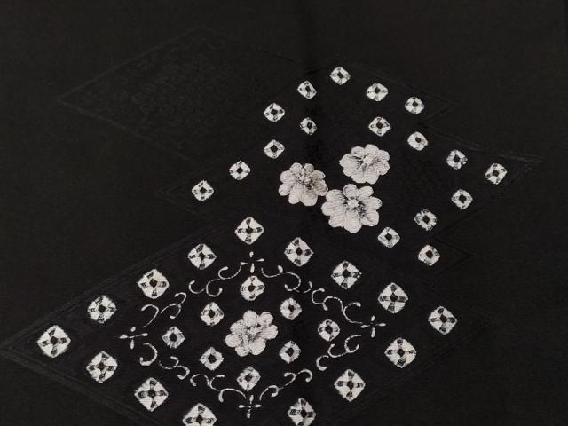 平和屋着物＃羽織　刺繍　地紋起こし　菱花文　黒地　正絹　逸品　CABF3875ev