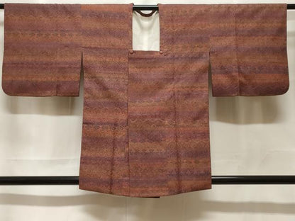 平和屋着物＃道行コート　ふくれ織　横段幾何学花文　正絹　逸品　CABF3878ev